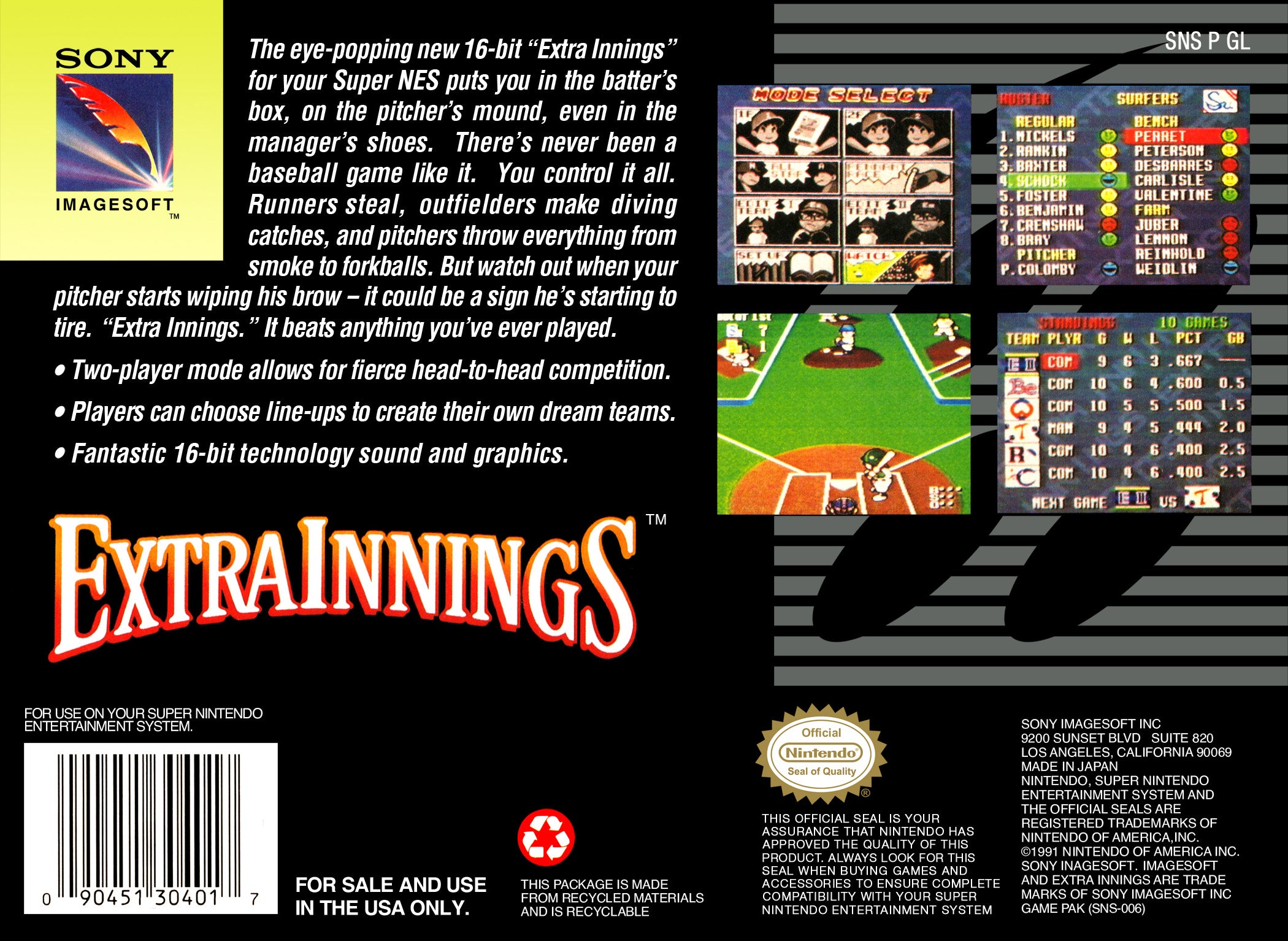 Extra Innings SNES - Video Game - Used - CaveGamers - Image 2