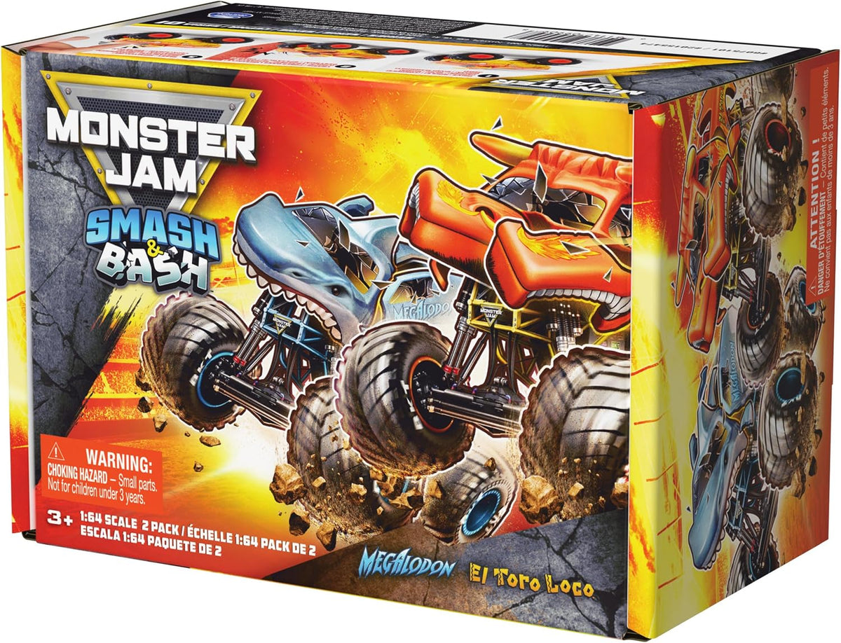 Monster Jam Smash & Bash 2-Pack Monster Trucks Megalodon & El Toro Loco Action Figures - Toys - New - CaveGamers - Image 9