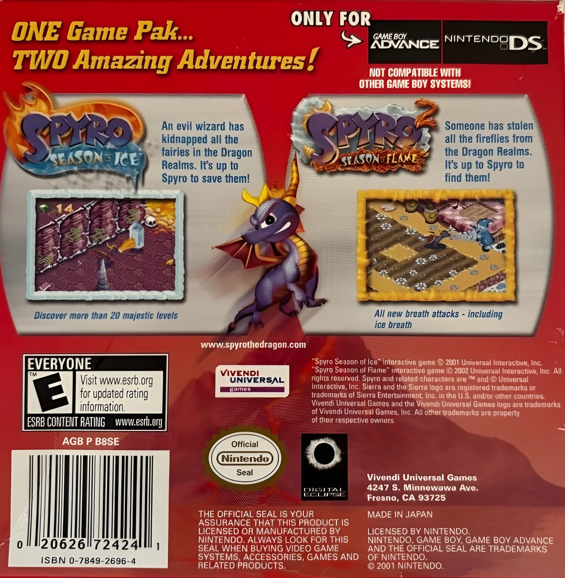 Spyro Superpack: Season of Ice & Season of Flame Game Boy Advance - Video Game - Used - CaveGamers - Image 2