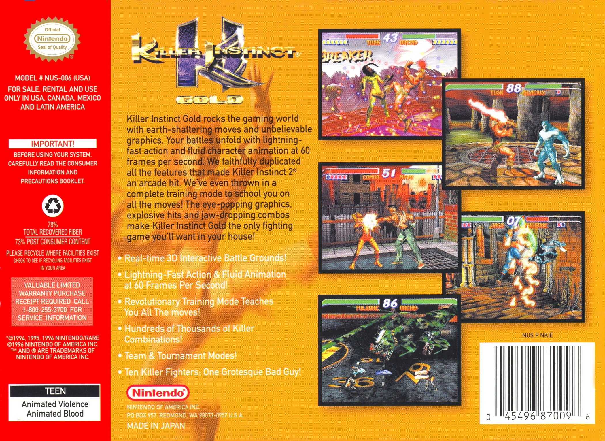 Killer Instinct Gold N64 - Video Game - Used - CaveGamers - Image 2