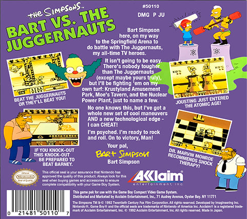 The Simpsons Bart vs the Juggernauts Game Boy - Video Game - Used - CaveGamers - Image 2
