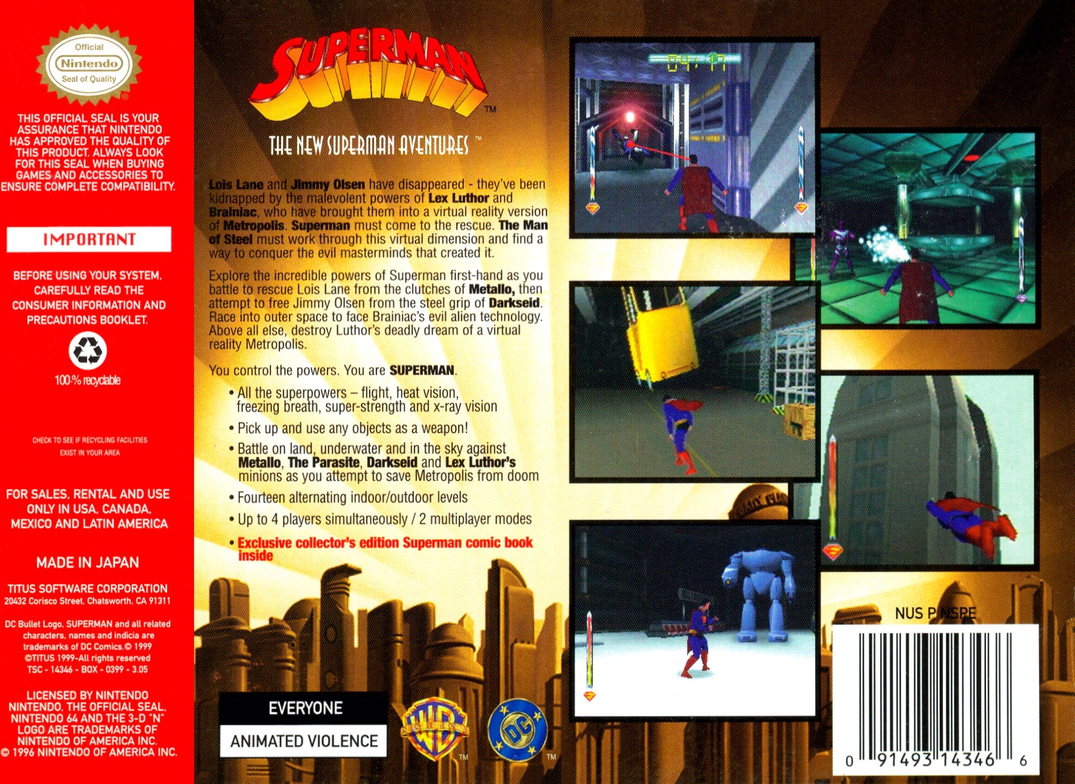 Superman 64 N64 - Video Game - Used - CaveGamers - Image 2