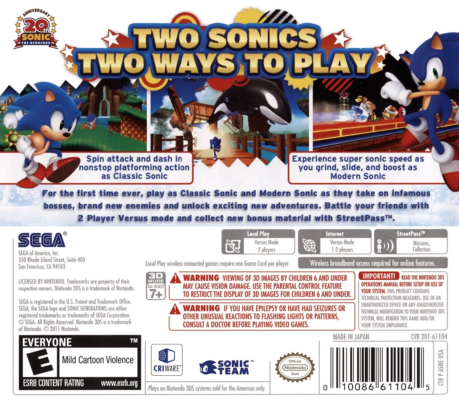 Sonic Generations 3DS - Video Game - Used - CaveGamers - Image 2