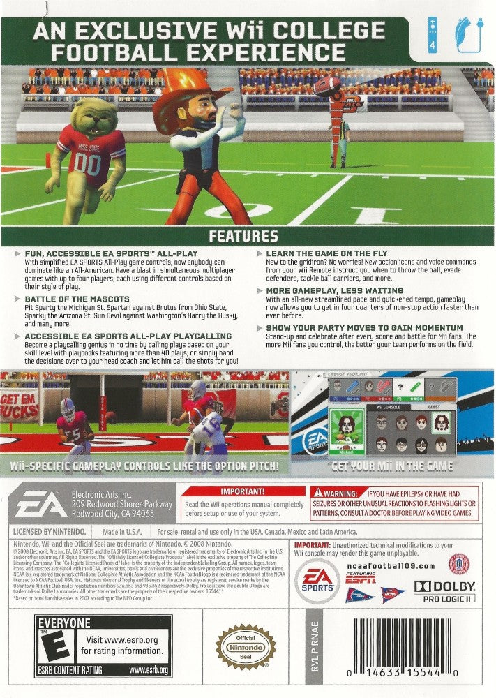 NCAA Football 09 All-Play Wii - Video Game - Used - CaveGamers - Image 2