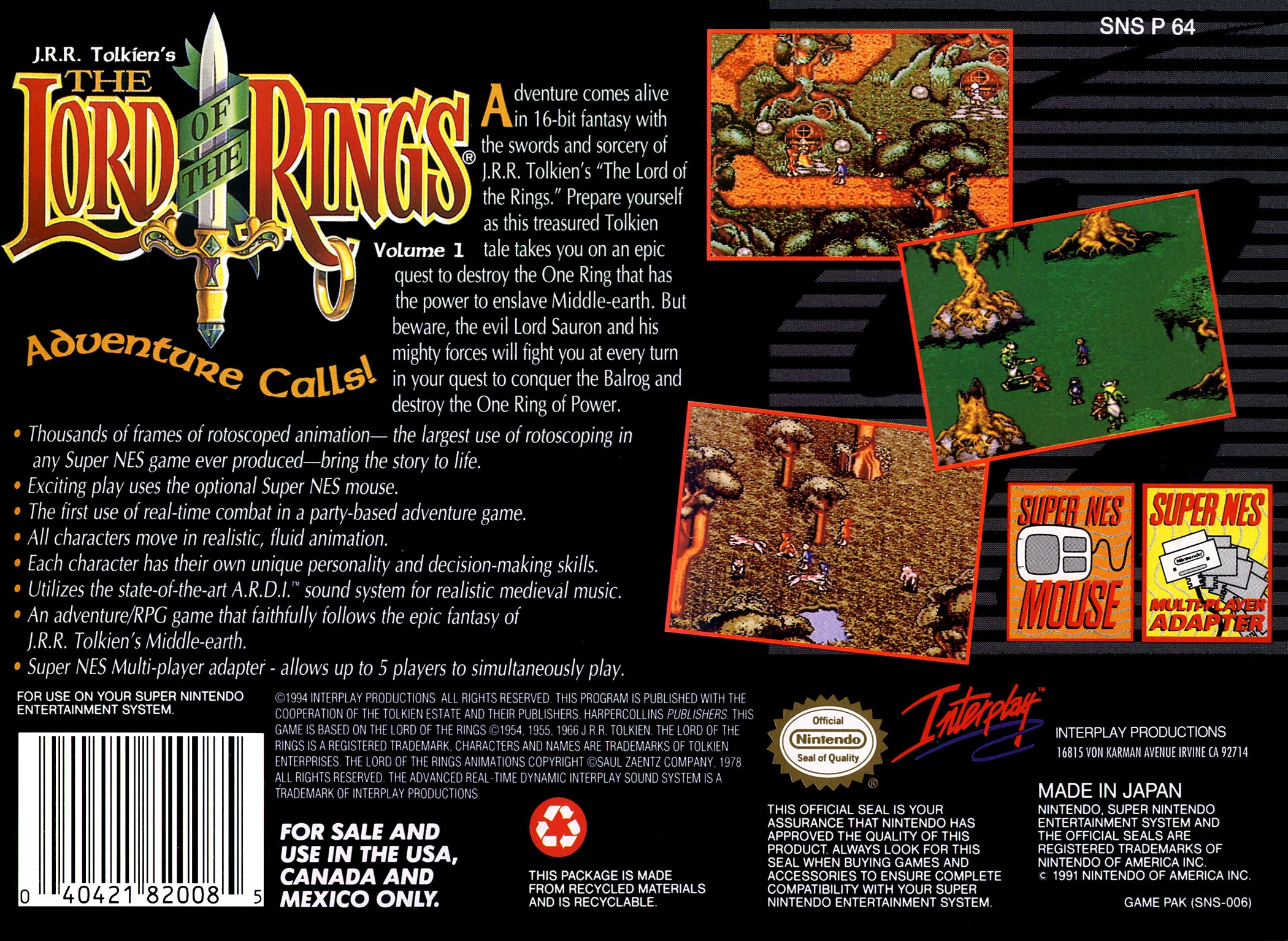 The Lord of the Rings: Volume 1 SNES - Video Game - Used - CaveGamers - Image 2