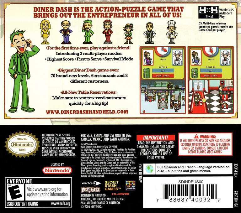 Diner Dash: Sizzle & Serve DS - Video Game - Used - CaveGamers - Image 2