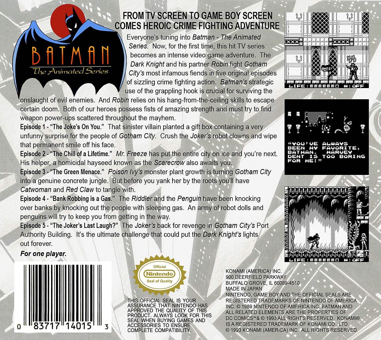 Batman: The Animated Series Game Boy - Video Game - Used - CaveGamers - Image 2