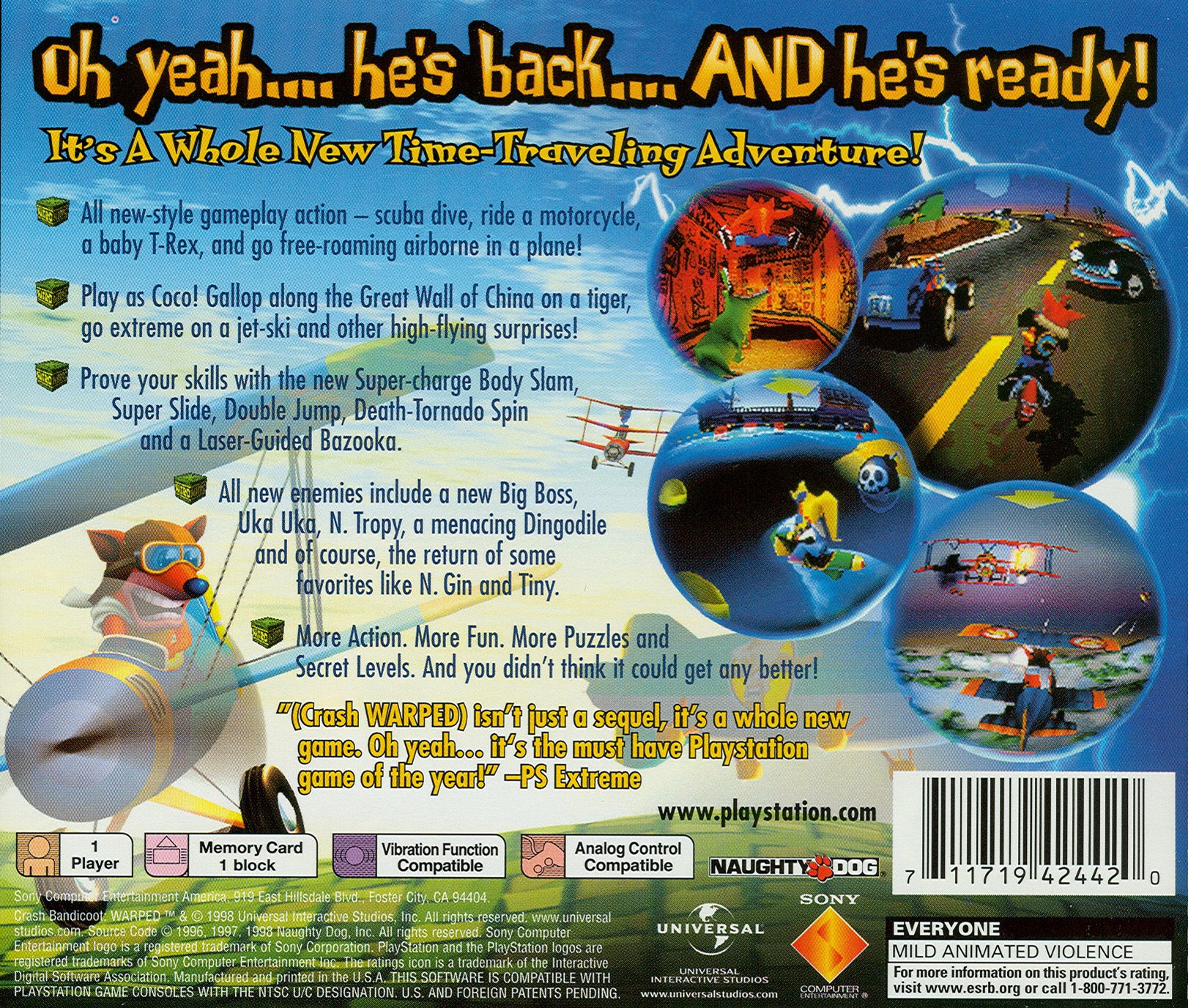 Crash Bandicoot 3: Warped Playstation - Video Game - Used - CaveGamers - Image 2