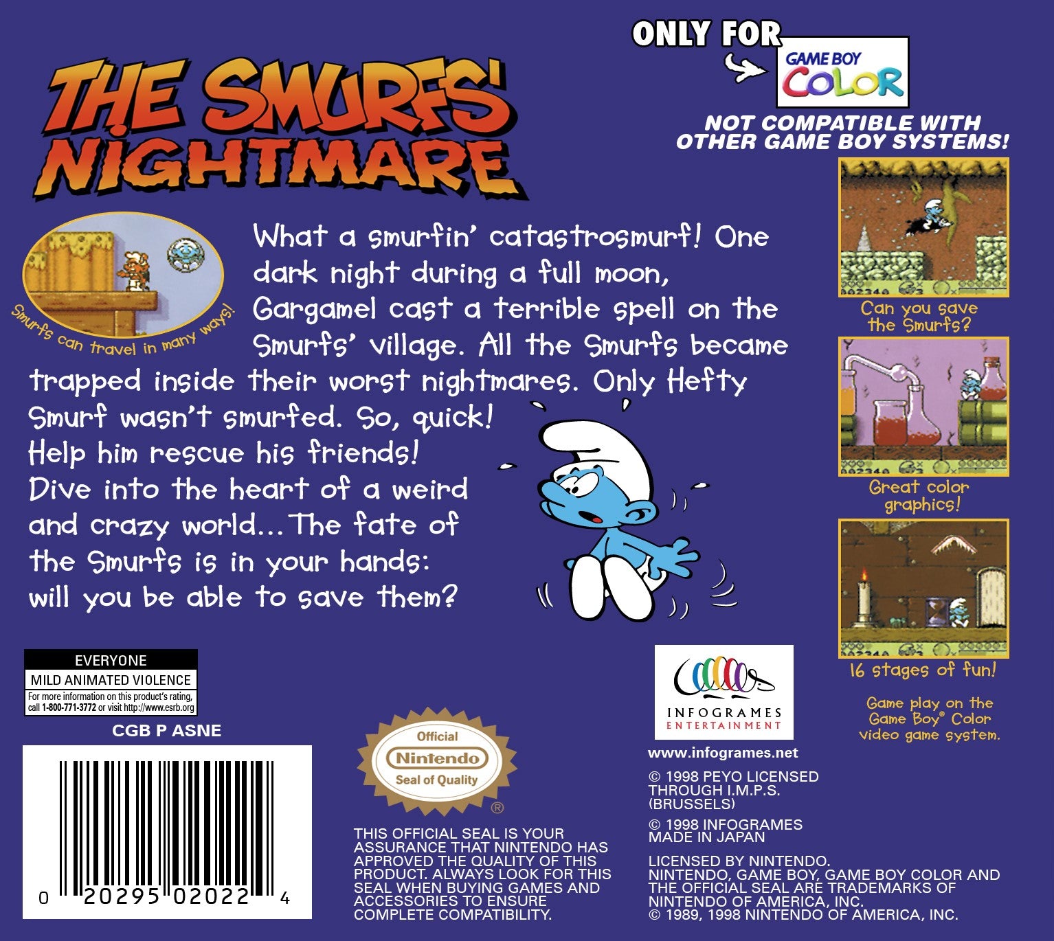 The Smurfs' Nightmare Game Boy Color - Video Game - Used - CaveGamers - Image 2
