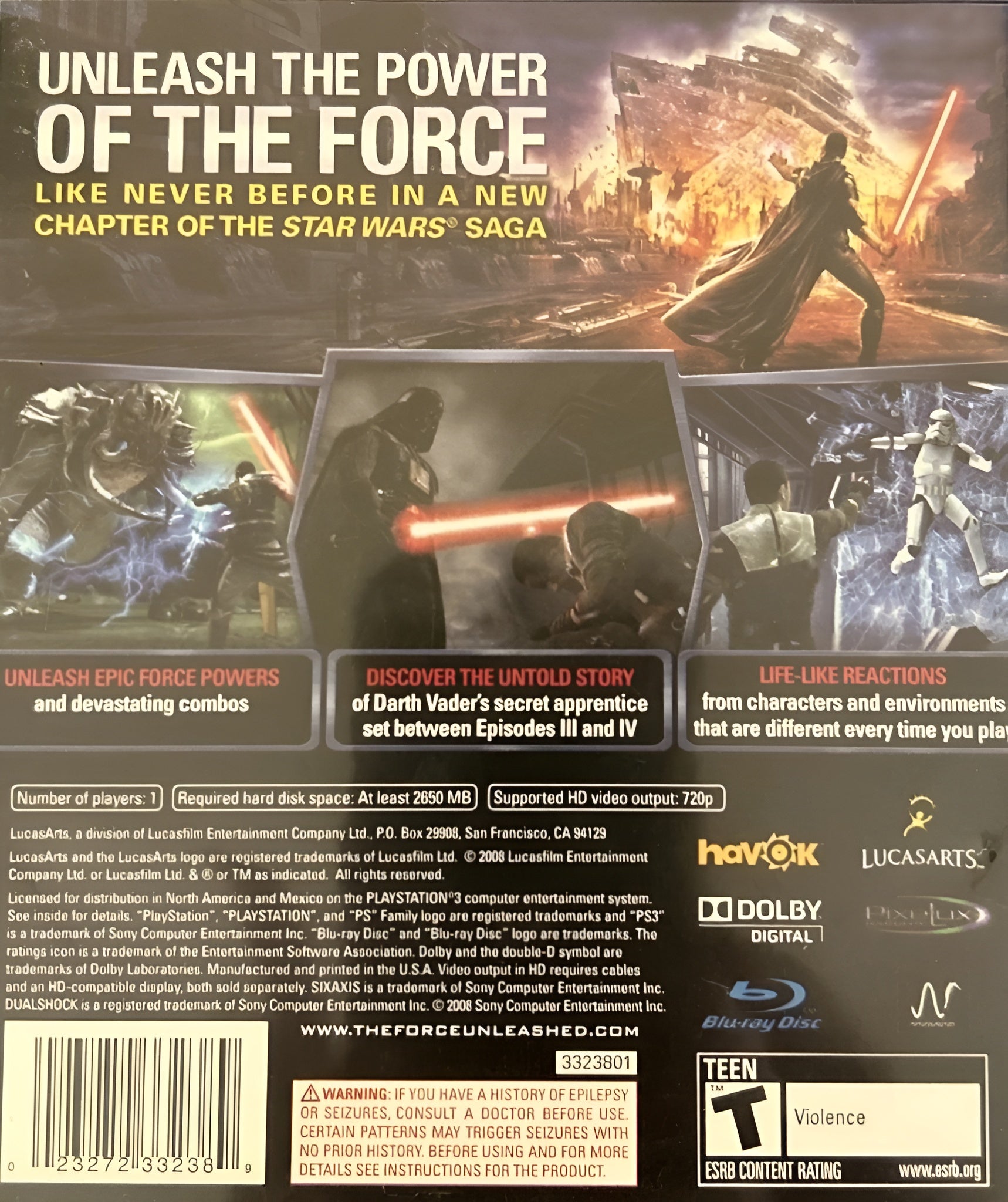 Star Wars: The Force Unleashed PS3 - Video Game - Used - CaveGamers - Image 2