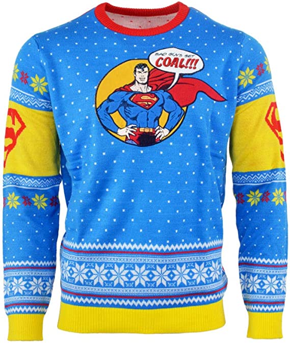 Superman 'Bad Guys Get Coal' Jumper / Ugly Christmas Sweater - XS - Apparel - New - CaveGamers