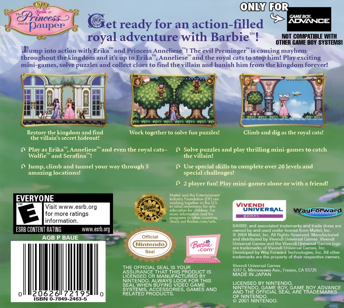 Barbie: Princess & The Pauper Game Boy Advance - Video Game - Used - CaveGamers - Image 2