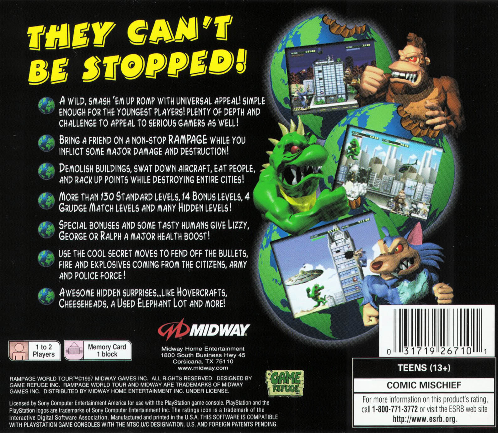 Rampage World Tour Playstation - Video Game - Used - CaveGamers - Image 2