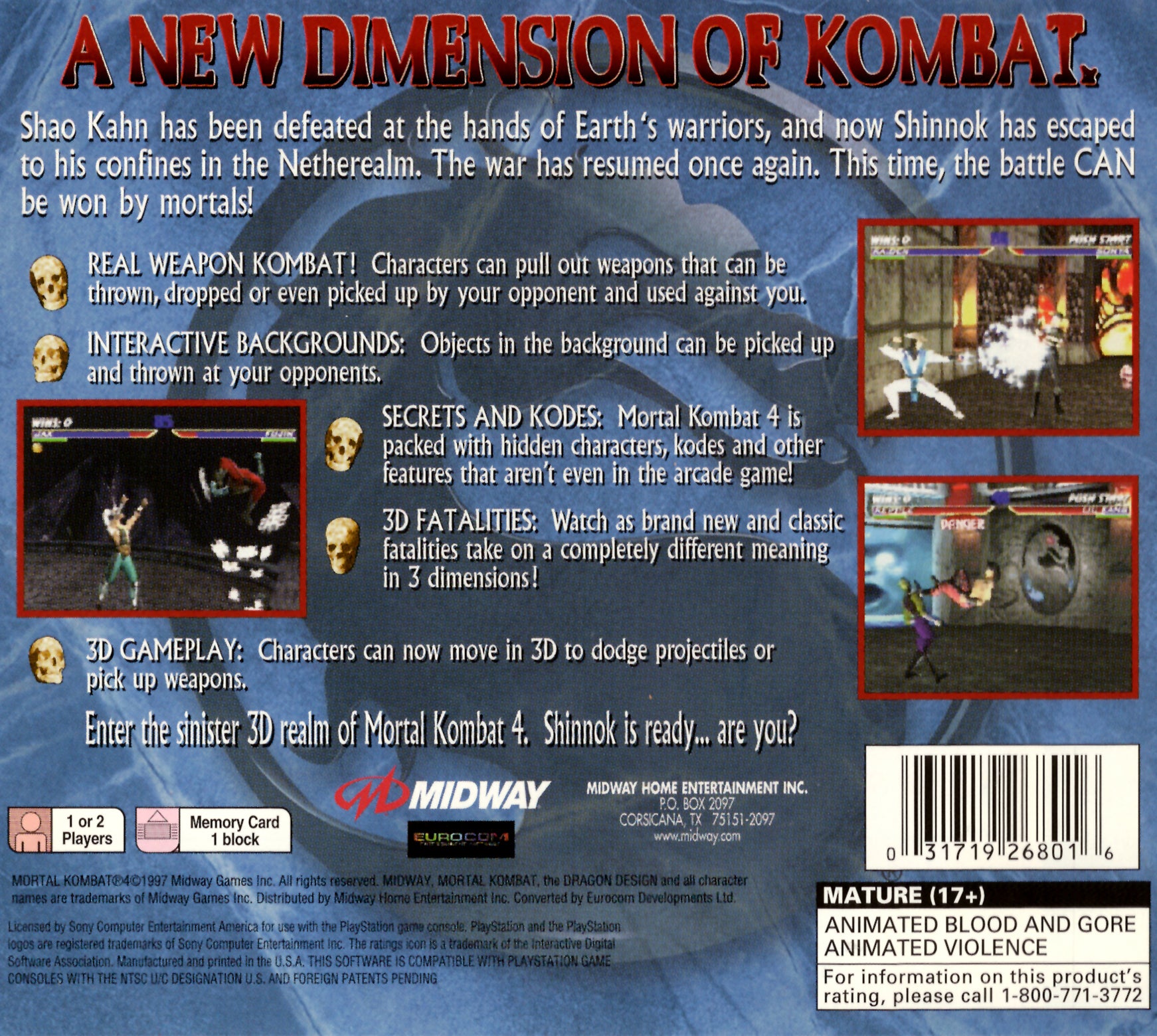 Mortal Kombat 4 Playstation - Video Game - Used - CaveGamers - Image 2