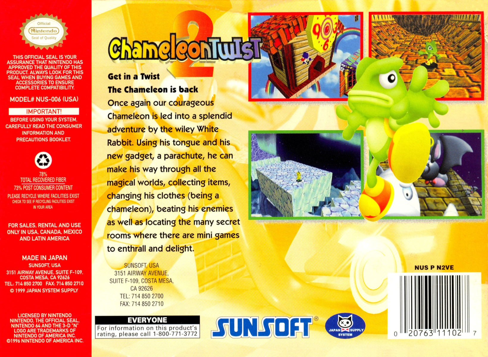 Chameleon Twist 2 N64 - Video Game - Used - CaveGamers - Image 2