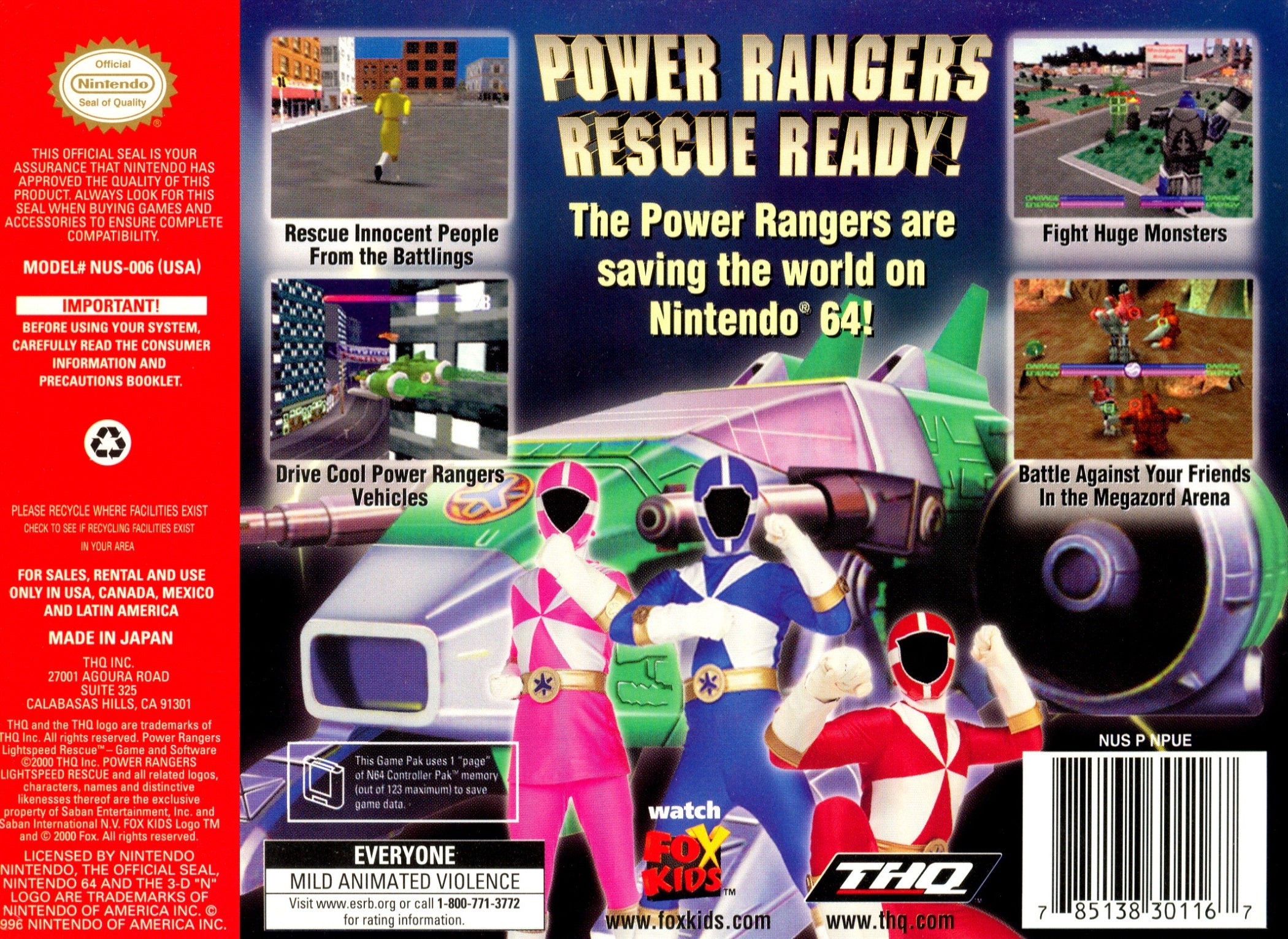 Power Rangers Lightspeed Rescue N64 - Video Game - Used - CaveGamers - Image 2