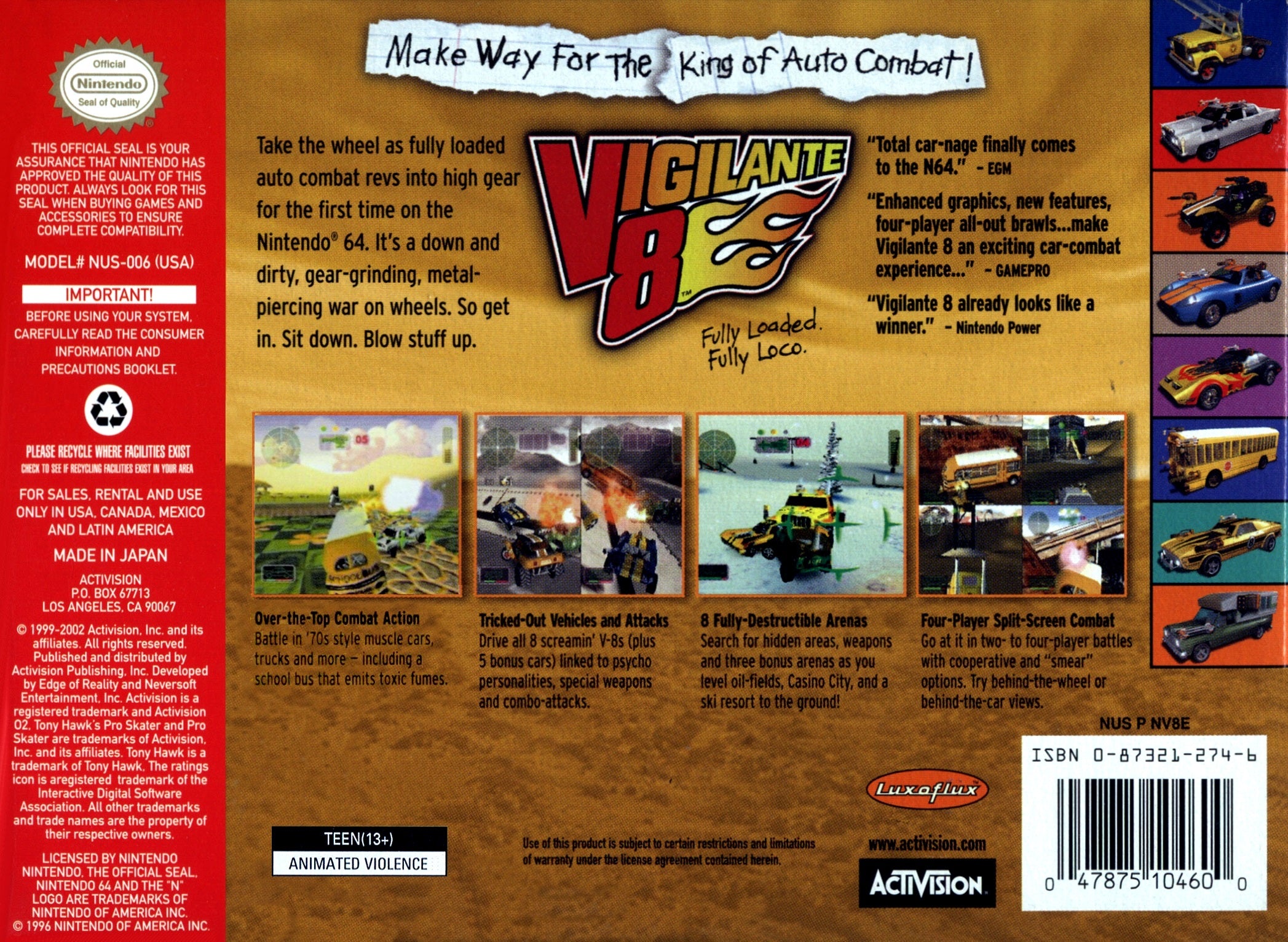 Vigilante 8 N64 - Video Game - Used - CaveGamers - Image 2