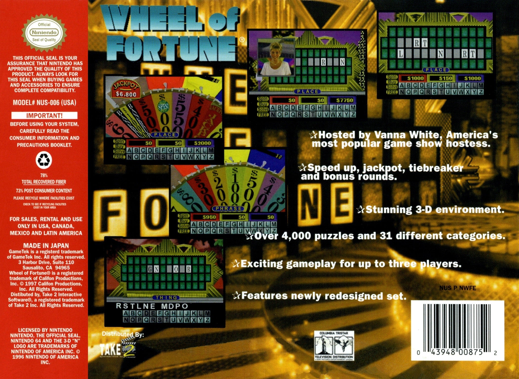 Wheel of Fortune N64 - Video Game - Used - CaveGamers - Image 2