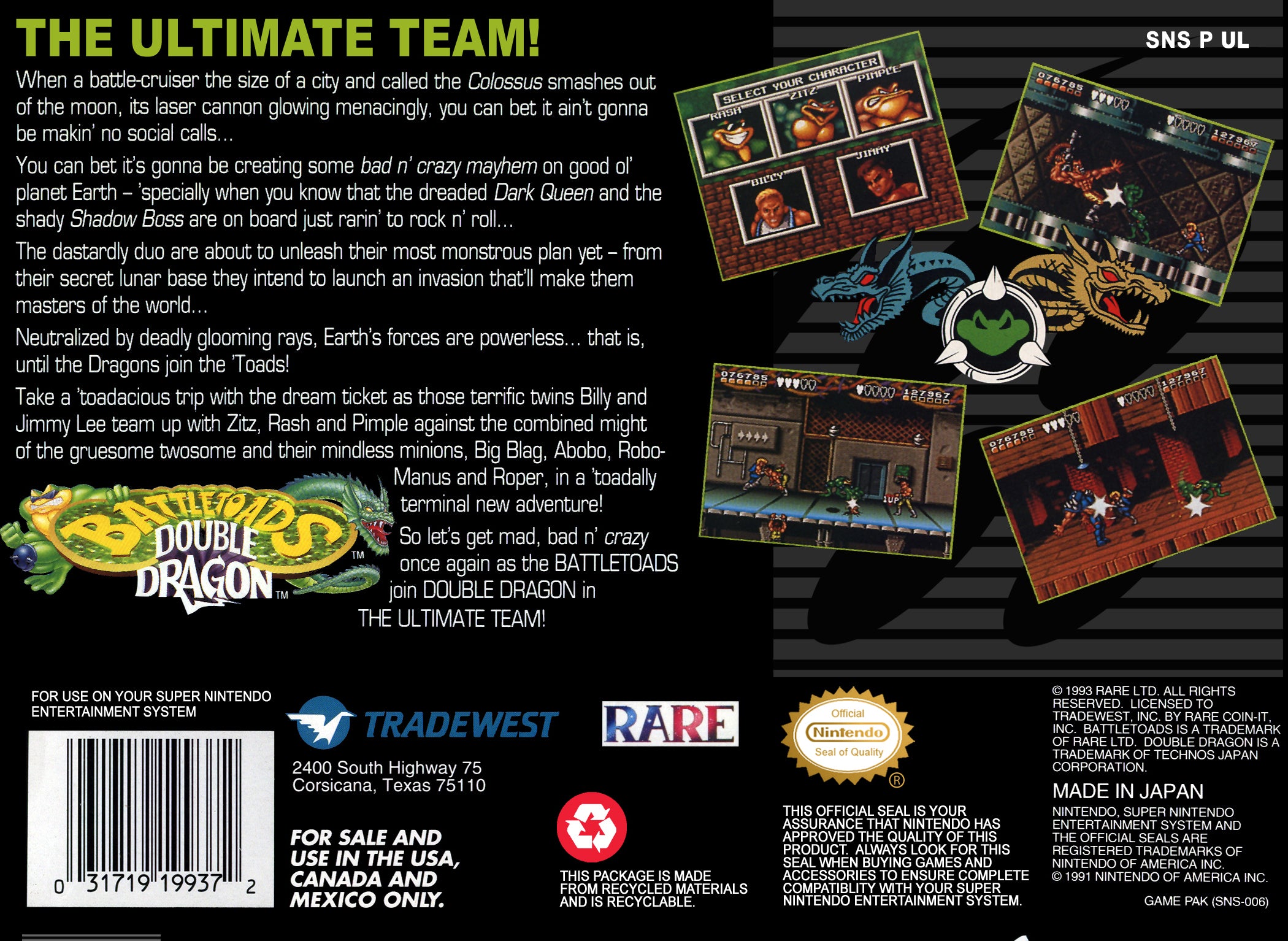 Battletoads and Double Dragon The Ultimate Team SNES - Video Game - Used - CaveGamers - Image 2