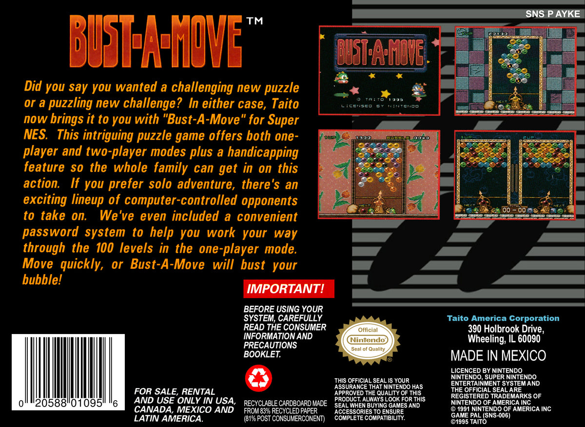 Bust-A-Move SNES - Video Game - Used - CaveGamers - Image 2