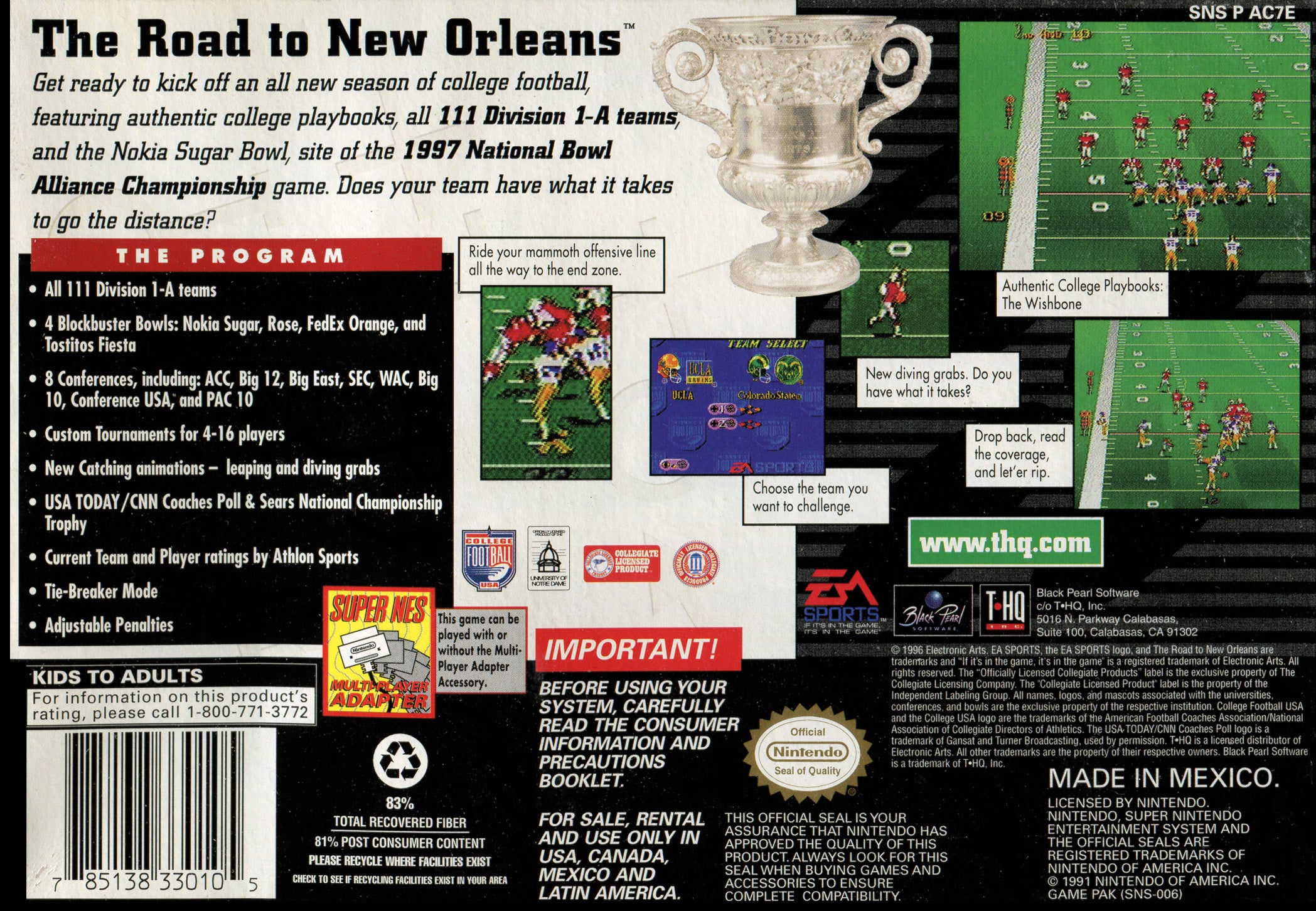 College Football USA 97 SNES - Video Game - Used - CaveGamers - Image 2