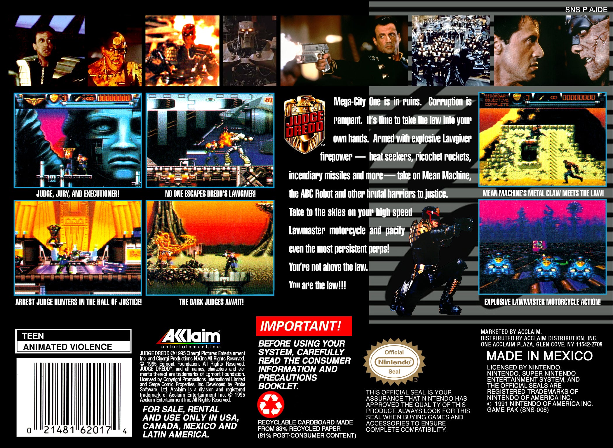 Judge Dredd SNES - Video Game - Used - CaveGamers - Image 2