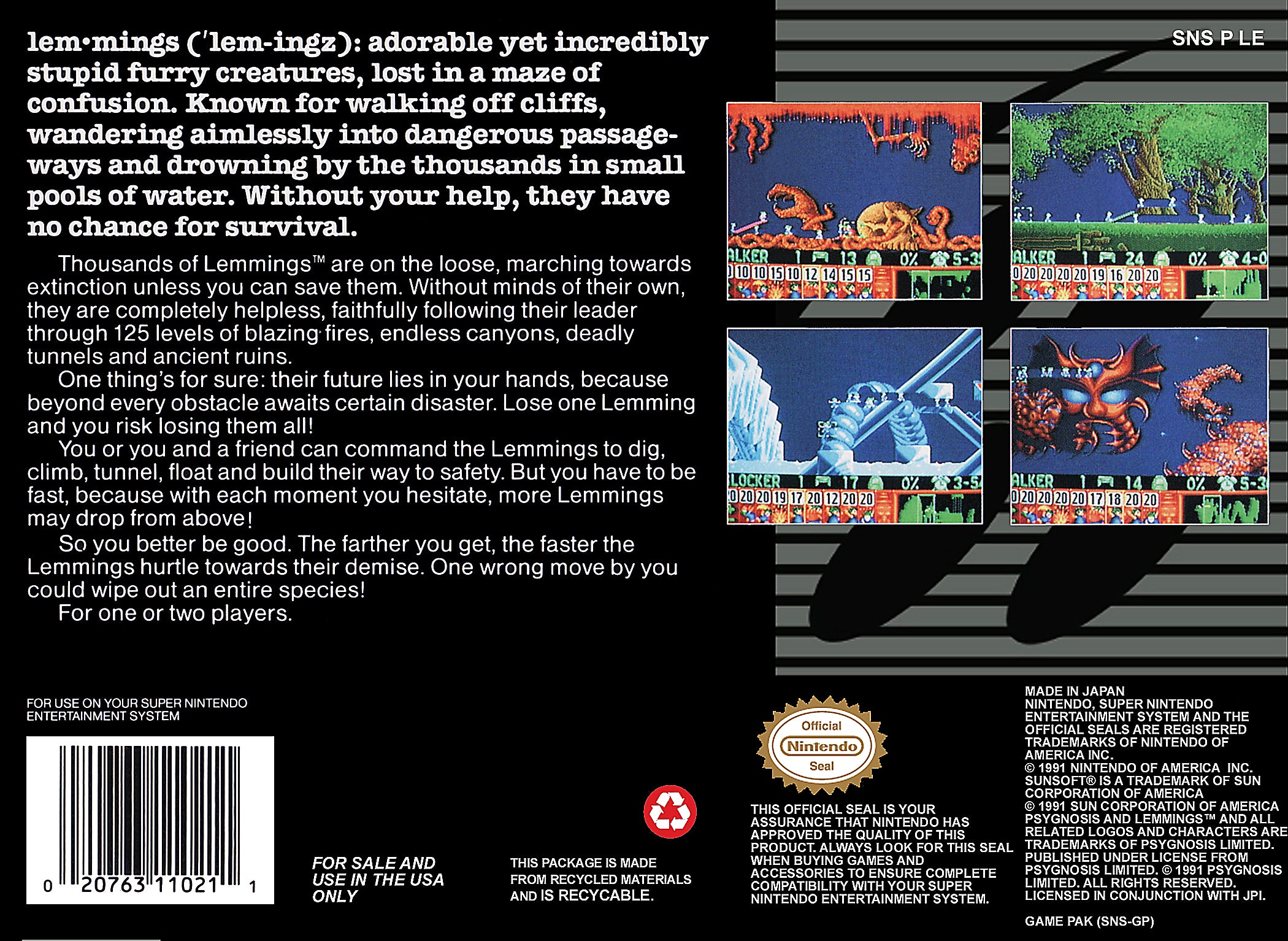 Lemmings SNES - Video Game - Used - CaveGamers - Image 2