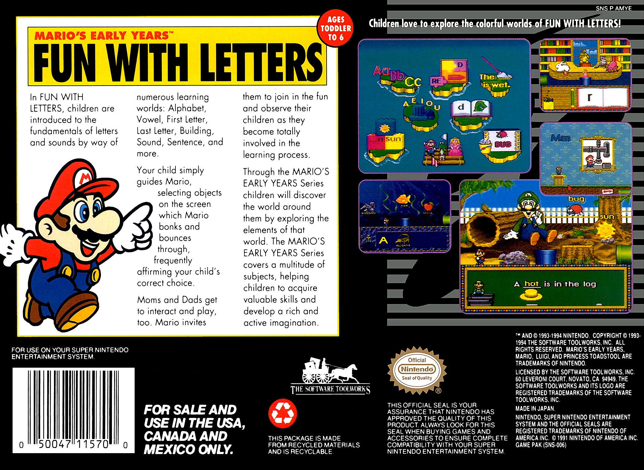 Mario's Early Years Fun with Letters SNES - Video Game - Used - CaveGamers - Image 2