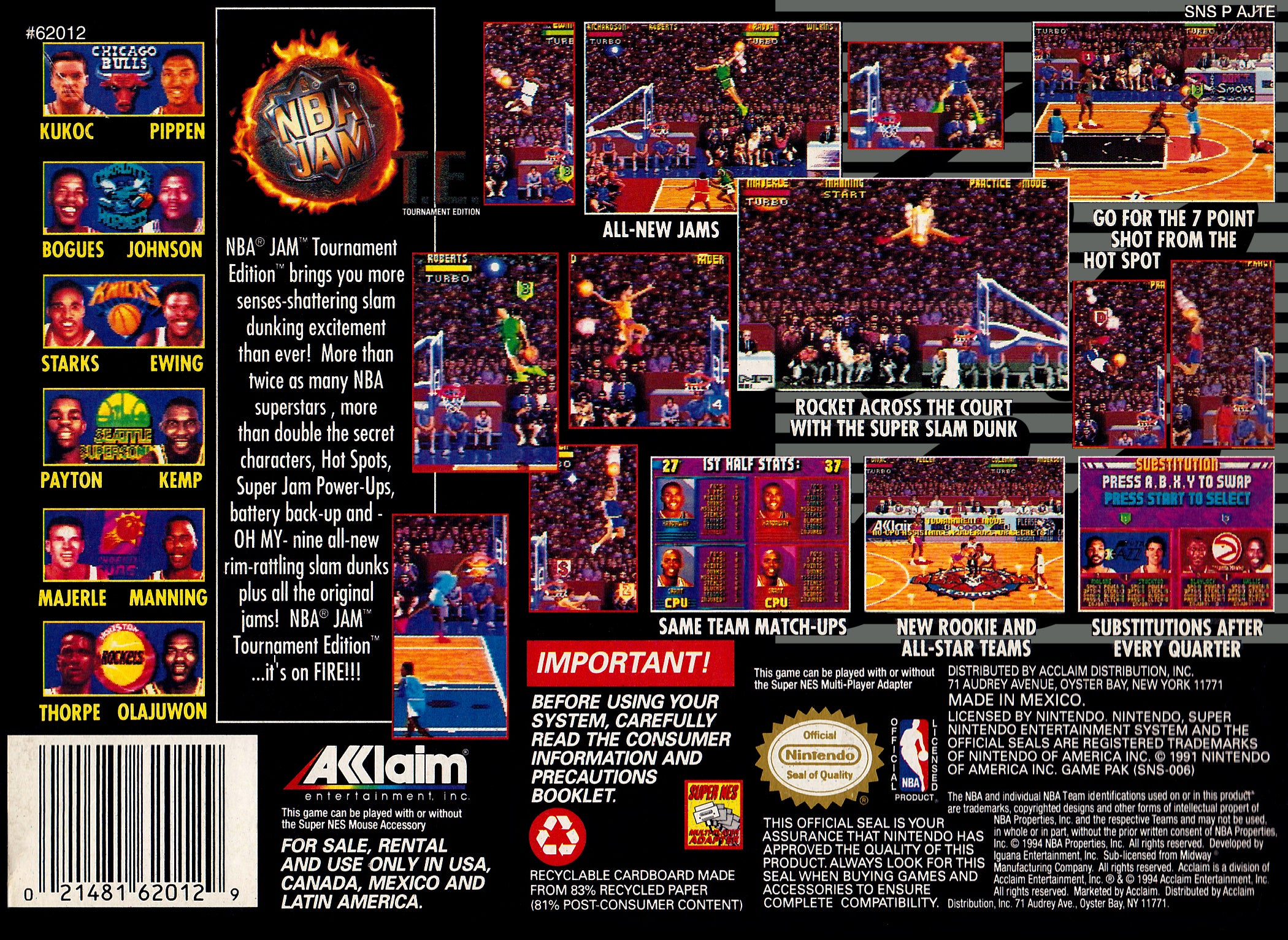 NBA Jam Tournament Edition SNES - Video Game - Used - CaveGamers - Image 2