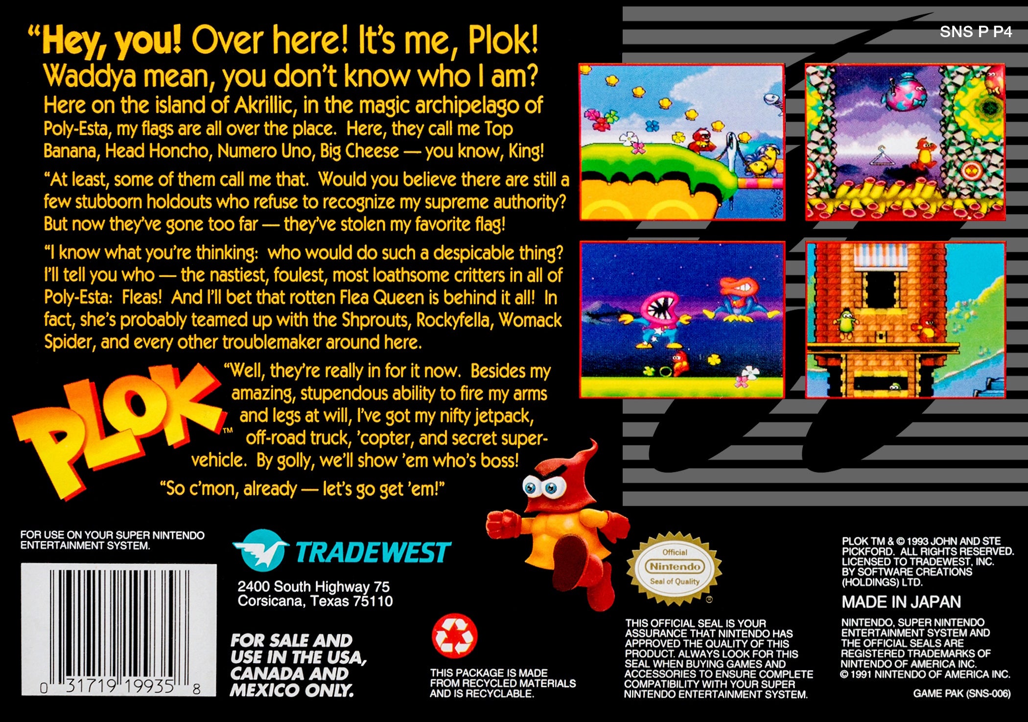 Plok SNES - Video Game - Used - CaveGamers - Image 2