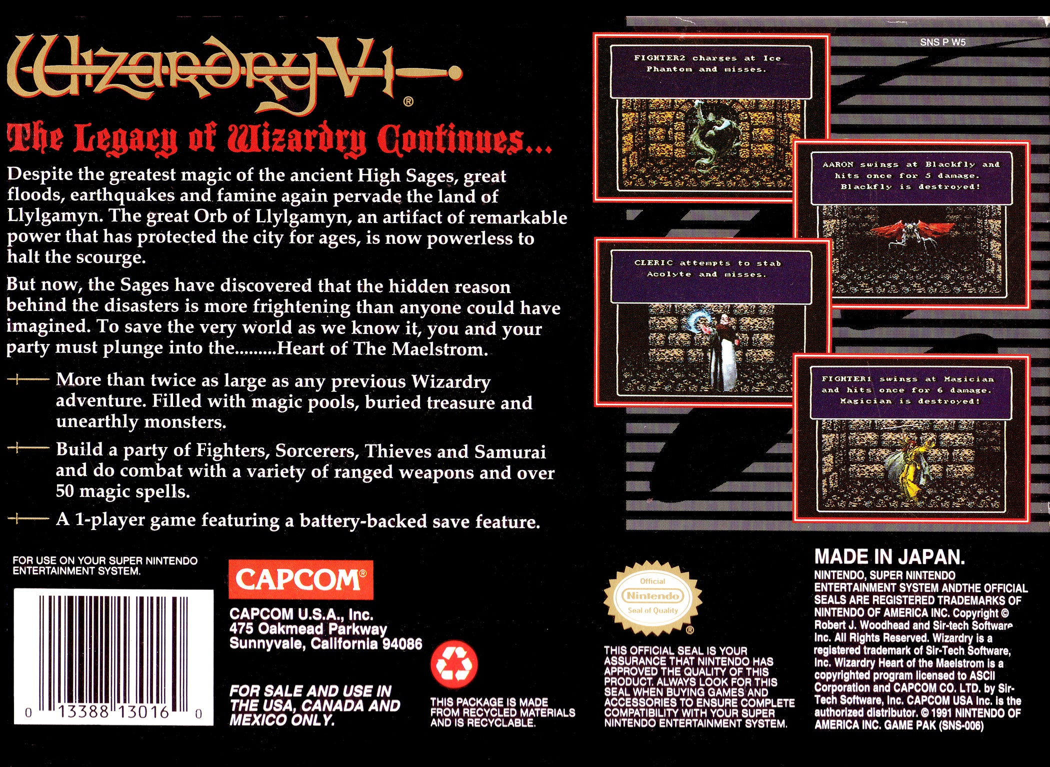 Wizardry V Heart of the Maelstrom SNES - Video Game - Used - CaveGamers - Image 2
