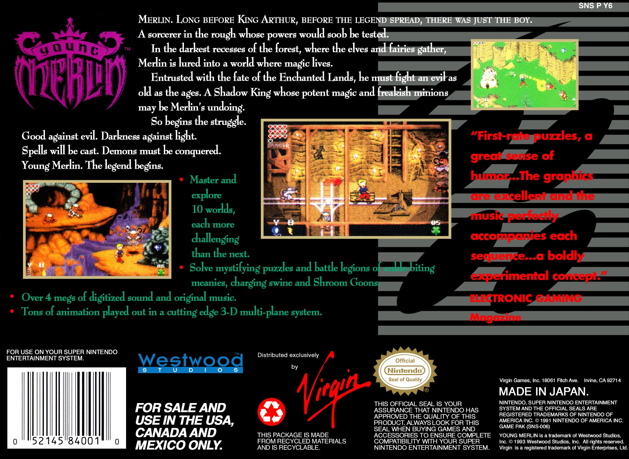 Young Merlin SNES - Video Game - Used - CaveGamers - Image 2