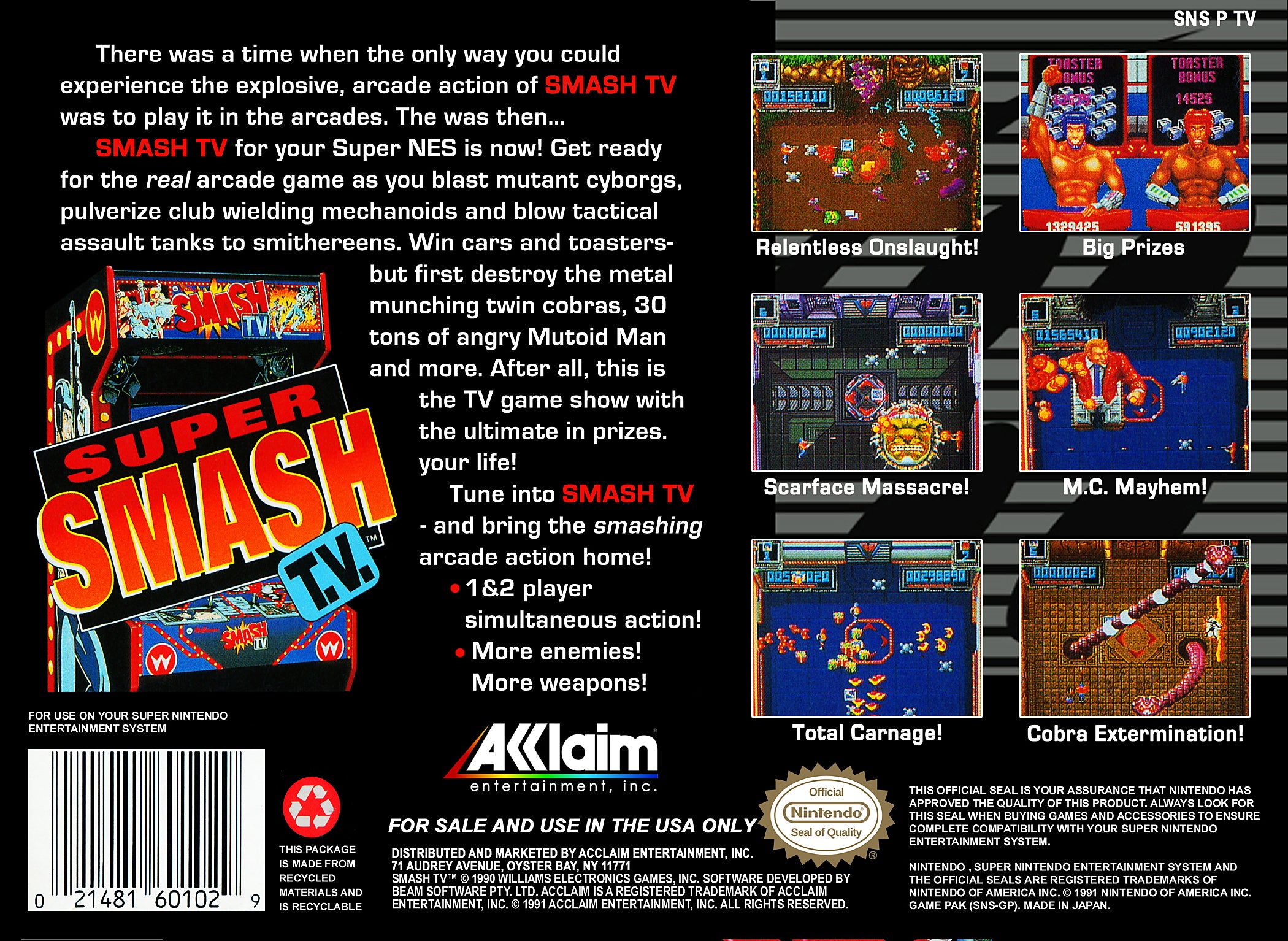Super Smash TV SNES - Video Game - Used - CaveGamers - Image 2