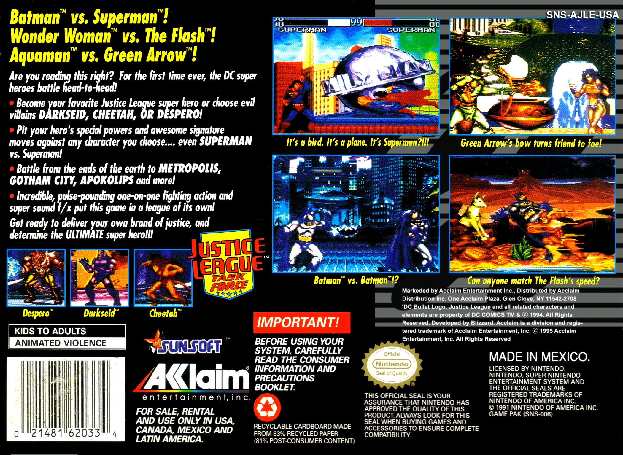 Justice League Task Force SNES - Video Game - Used - CaveGamers - Image 2