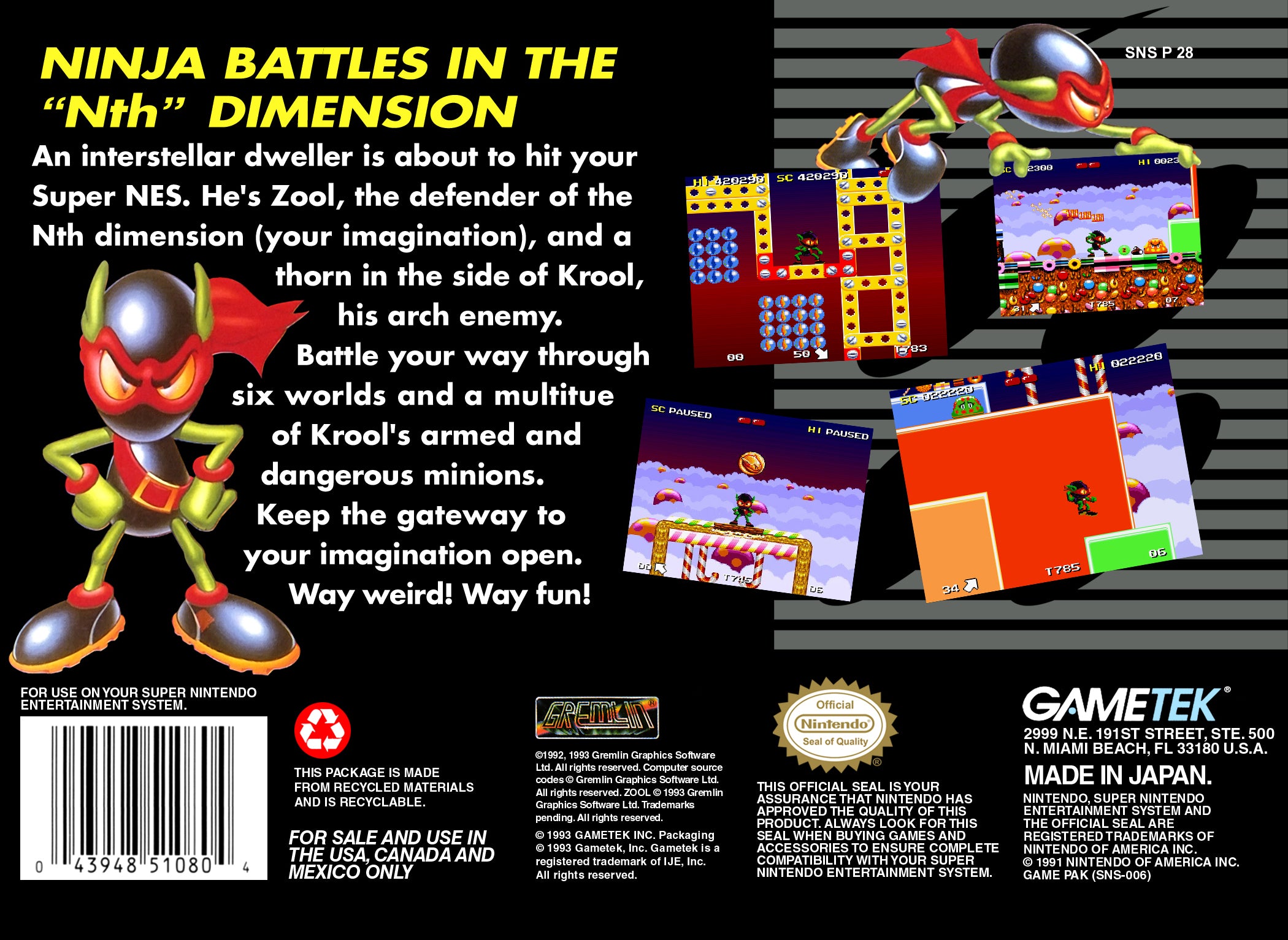 Zool Ninja of the Nth Dimension SNES - Video Game - Used - CaveGamers - Image 2