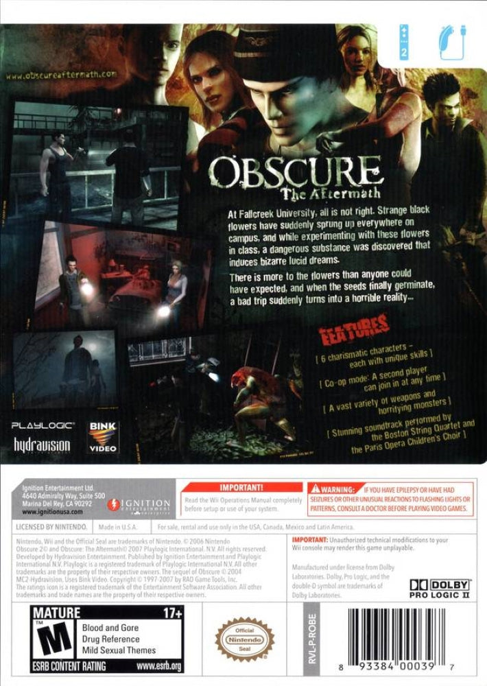 Obscure The Aftermath Wii - Video Game - Used - CaveGamers - Image 2
