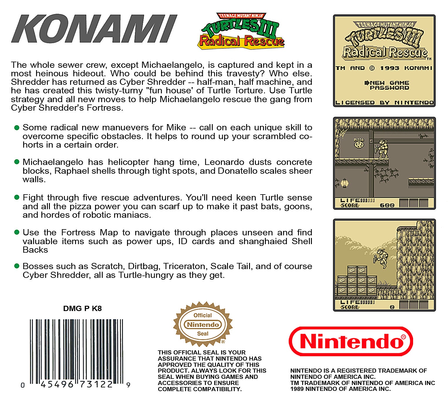 Teenage Mutant Ninja Turtles III Radical Rescue Game Boy - Video Game - Used - CaveGamers - Image 2