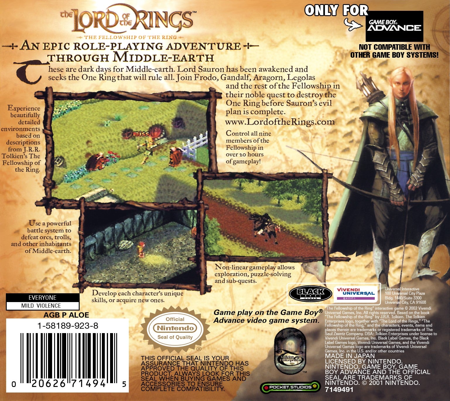 The Lord of the Rings: The Fellowship of the Ring Game Boy Advance - Video Game - Used - CaveGamers - Image 2