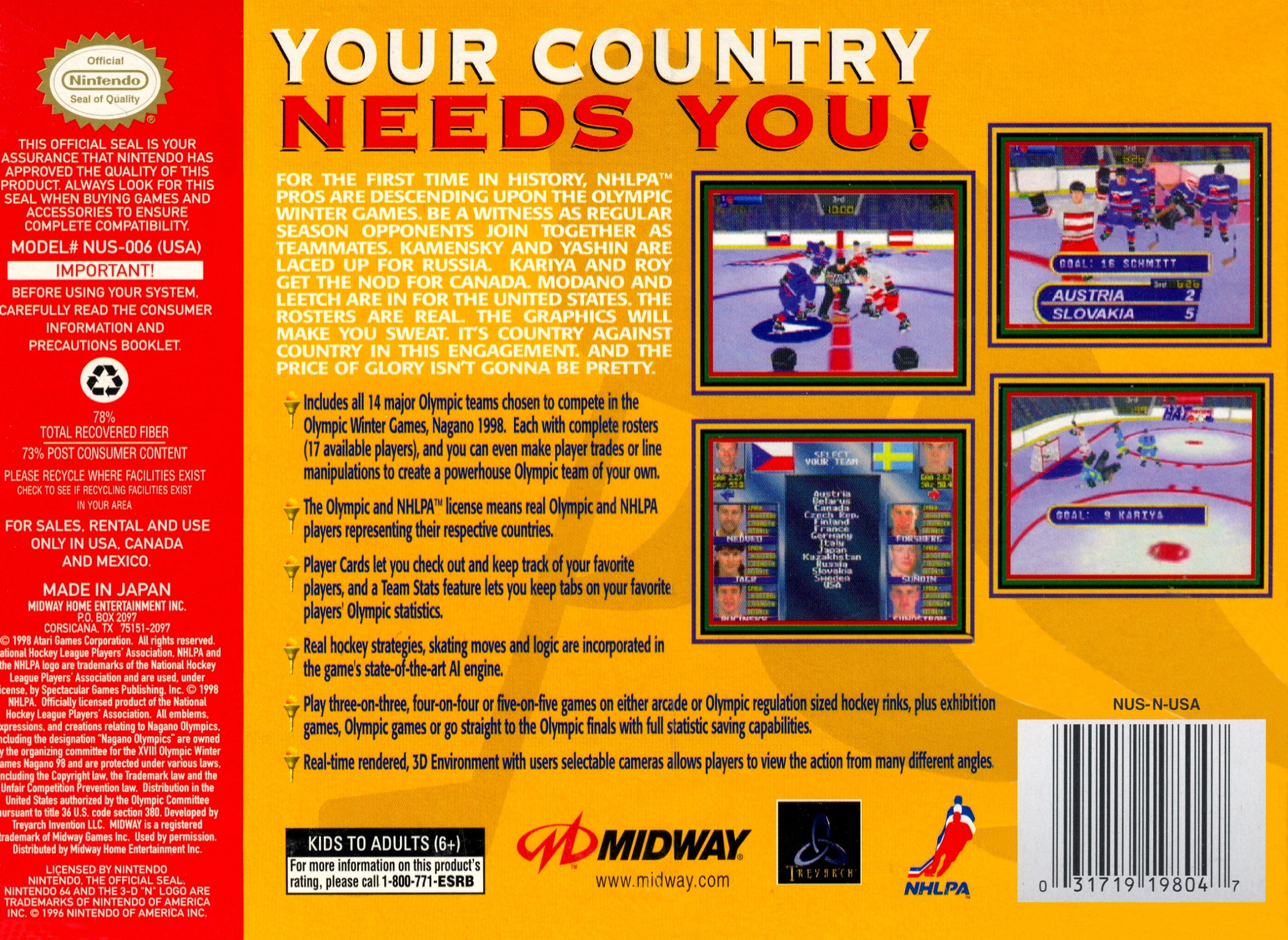Olympic Hockey 98 N64 - Video Game - Used - CaveGamers - Image 2