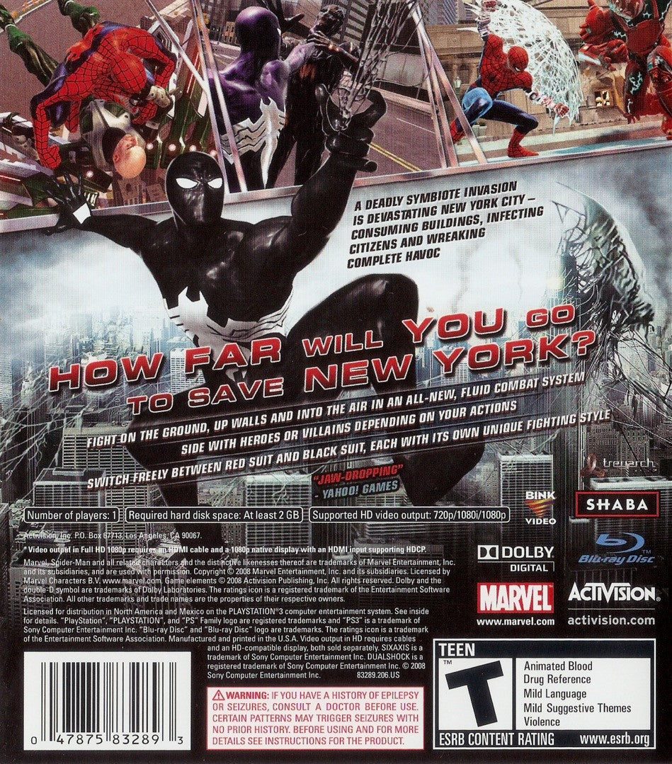 Spider-Man: Web of Shadows PS3 - Video Game - Used - CaveGamers - Image 2