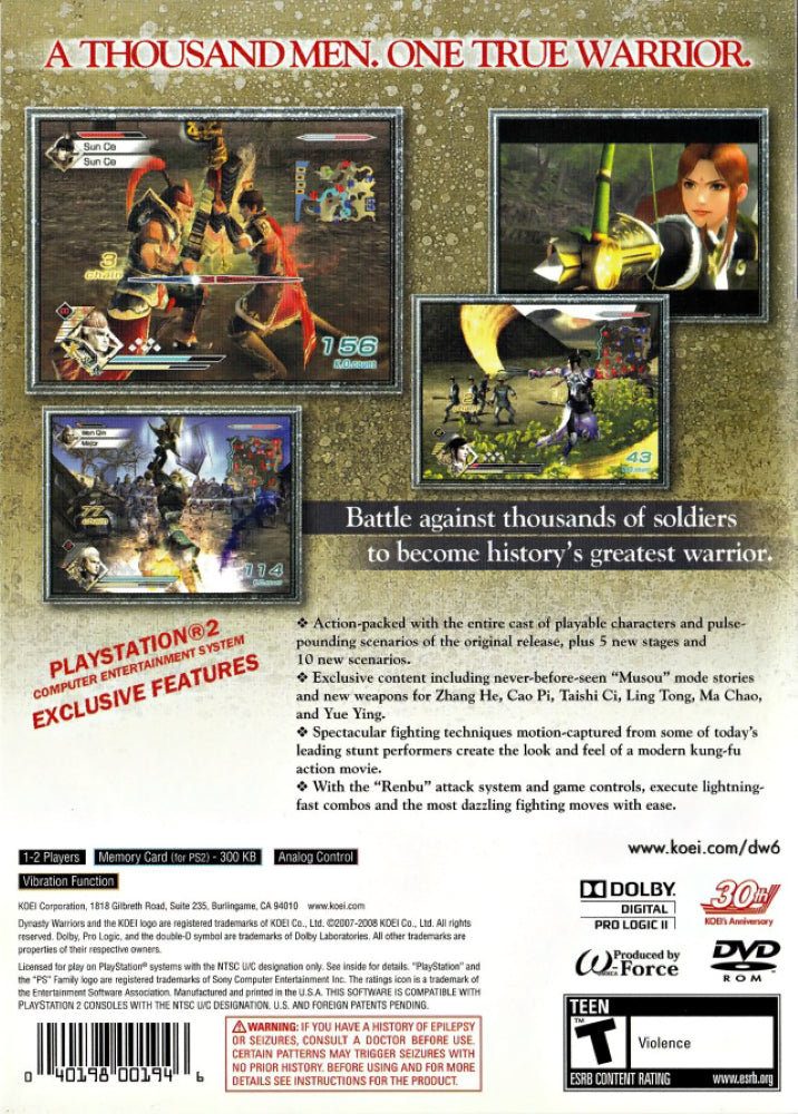 Dynasty Warriors 6 PS2 - Video Game - Used - CaveGamers - Image 2
