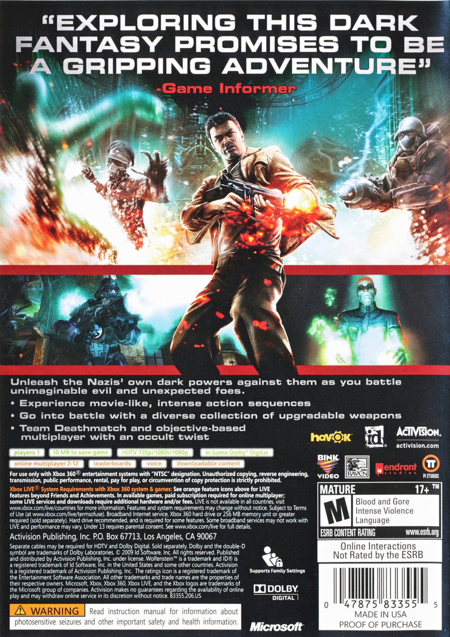 Wolfenstein Xbox 360 - Video Game - Used - CaveGamers - Image 2