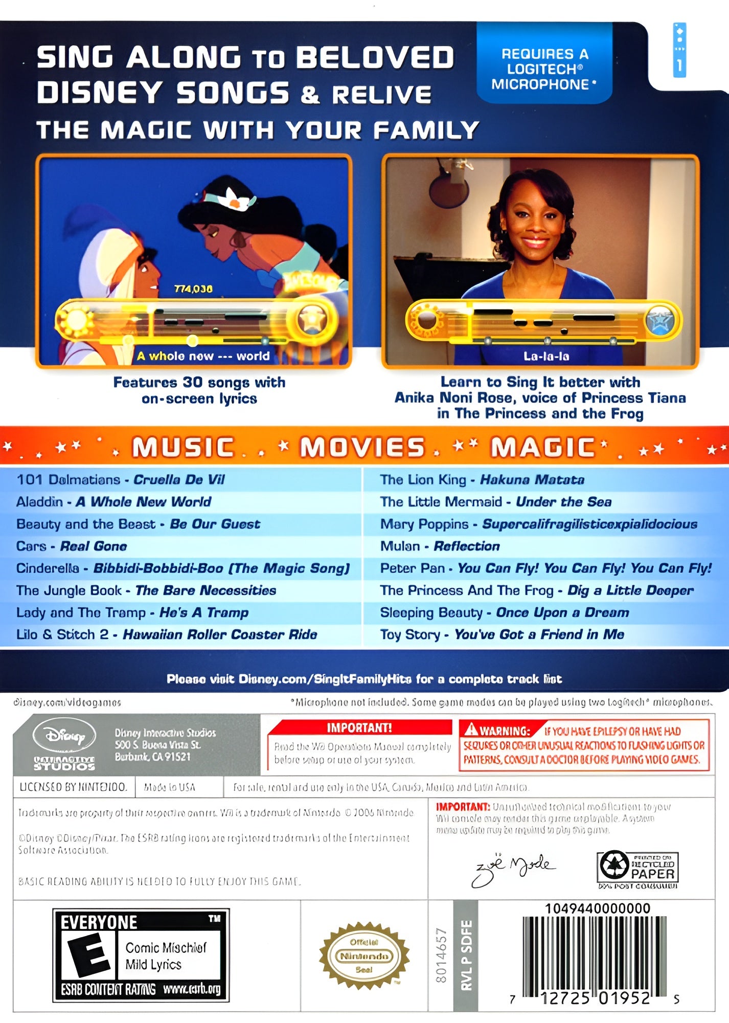 Disney Sing It: Family Hits Wii - Video Game - Used - CaveGamers - Image 2