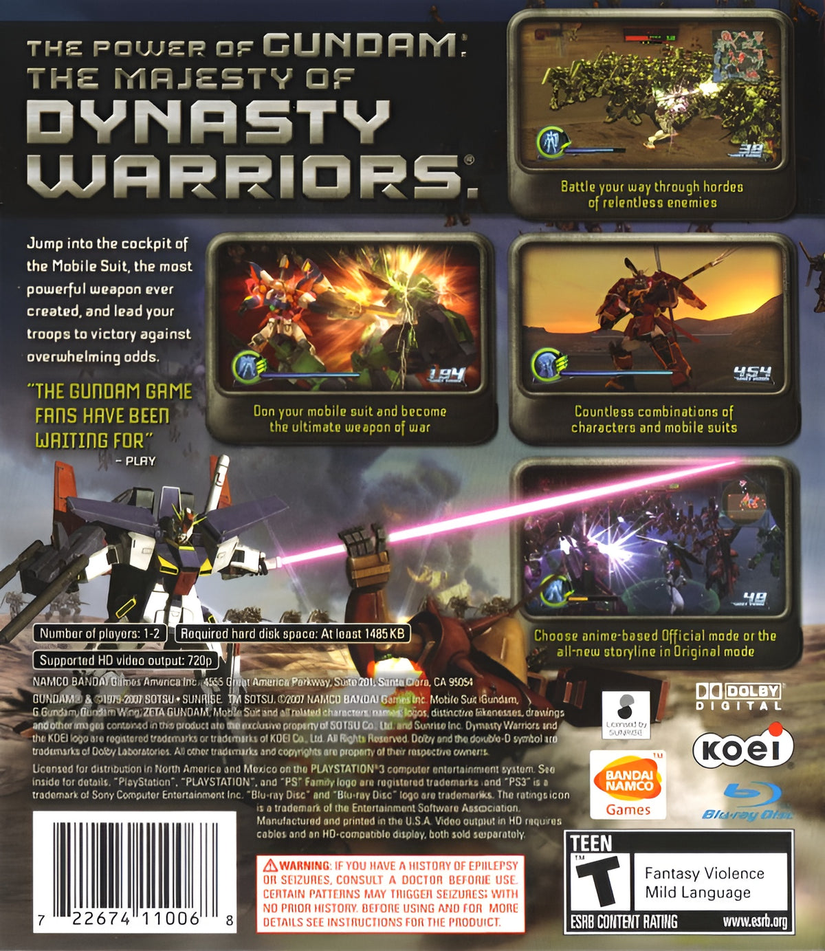 Dynasty Warriors: Gundam 3 PS3 - Video Game - Used - CaveGamers - Image 2