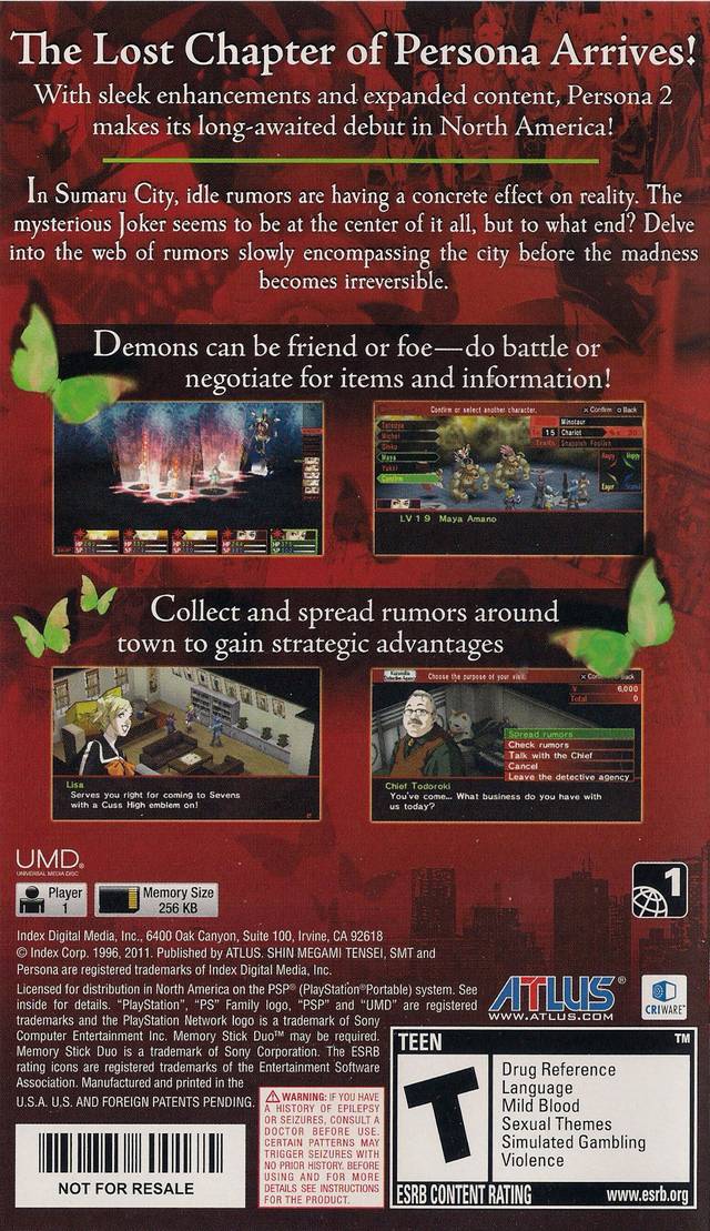 Shin Megami Tensei: Persona 2: Innocent Sin PSP - Video Game - Used - CaveGamers - Image 2