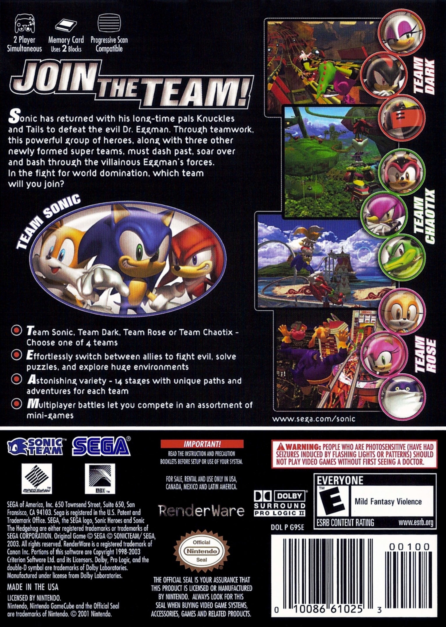 Sonic Heroes GameCube - Video Game - Used - CaveGamers - Image 2