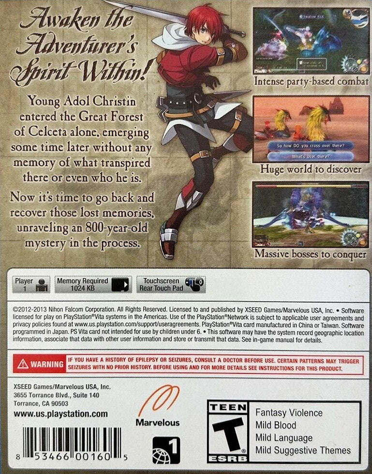 Ys: Memories of Celceta PSV - Video Game - Used - CaveGamers - Image 2