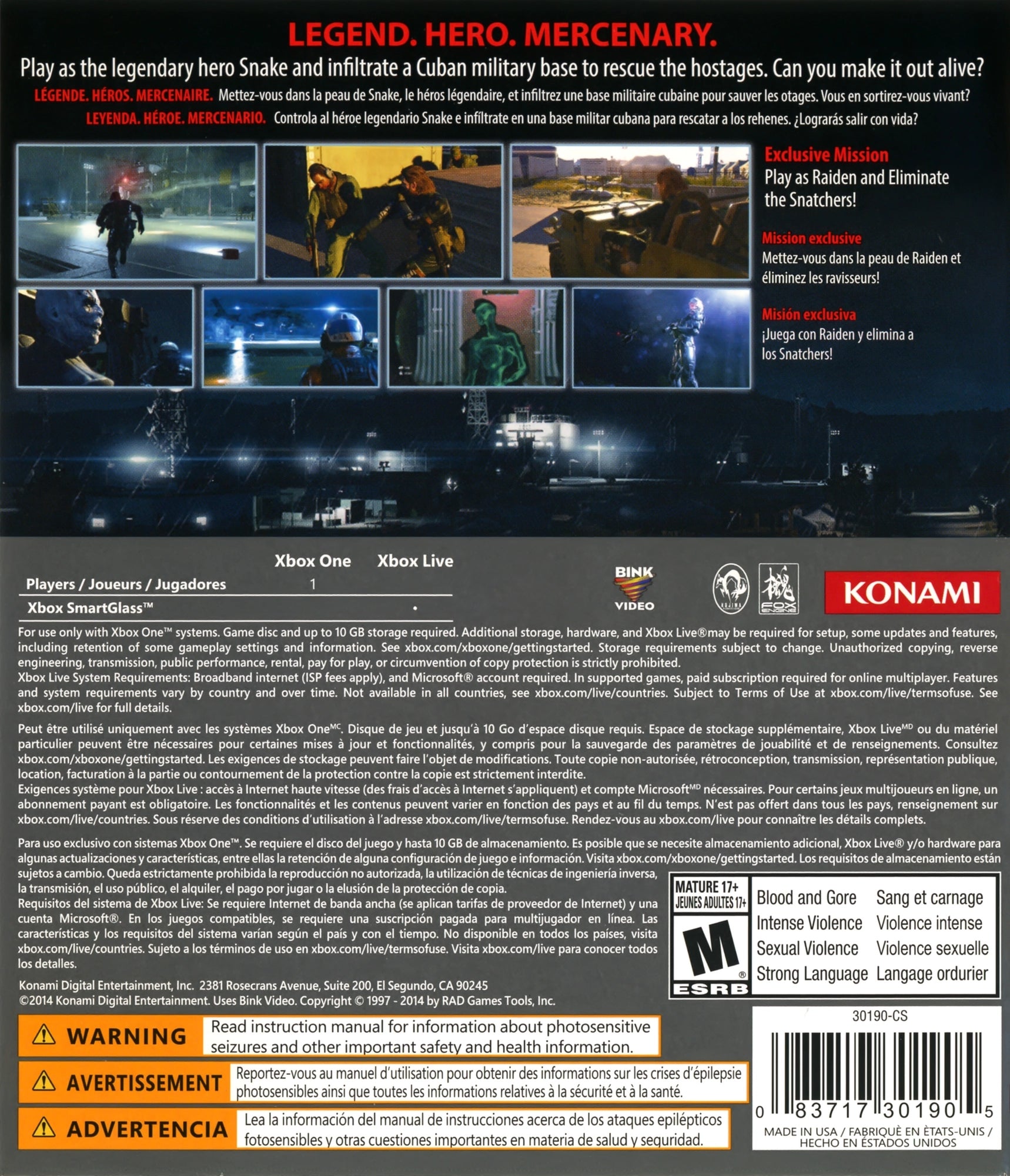 Metal Gear Solid V: Ground Zeroes Xbox One - Video Game - Used - CaveGamers - Image 2