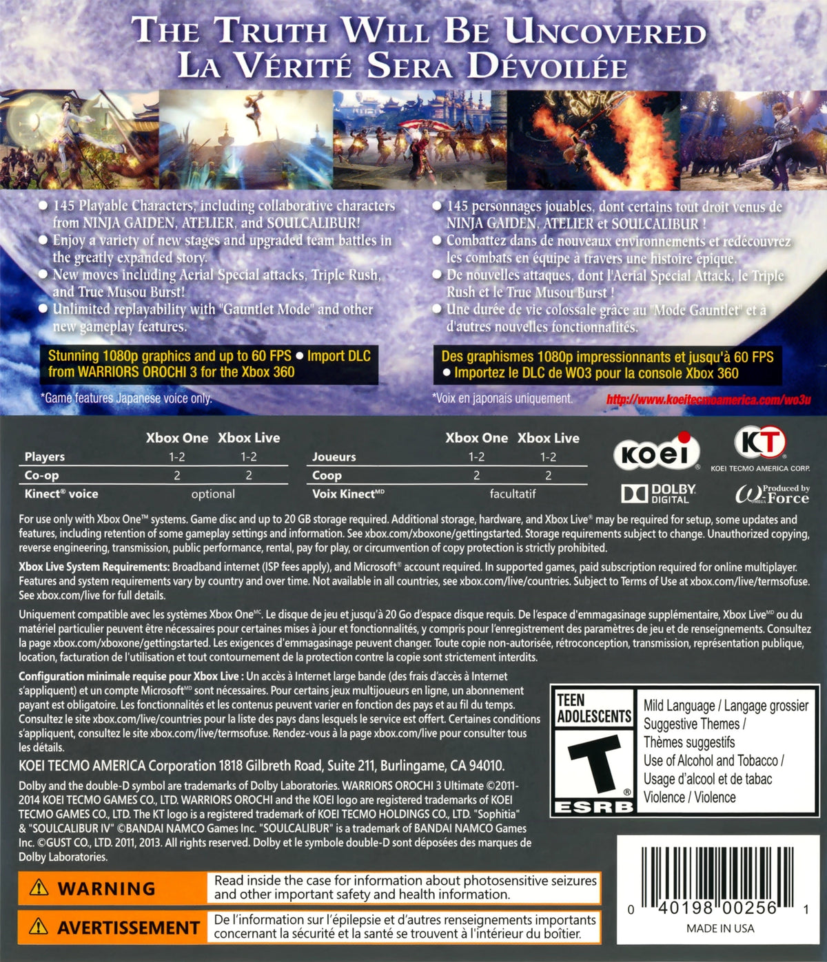 Warriors Orochi 3: Ultimate Xbox One - Video Game - Used - CaveGamers - Image 2