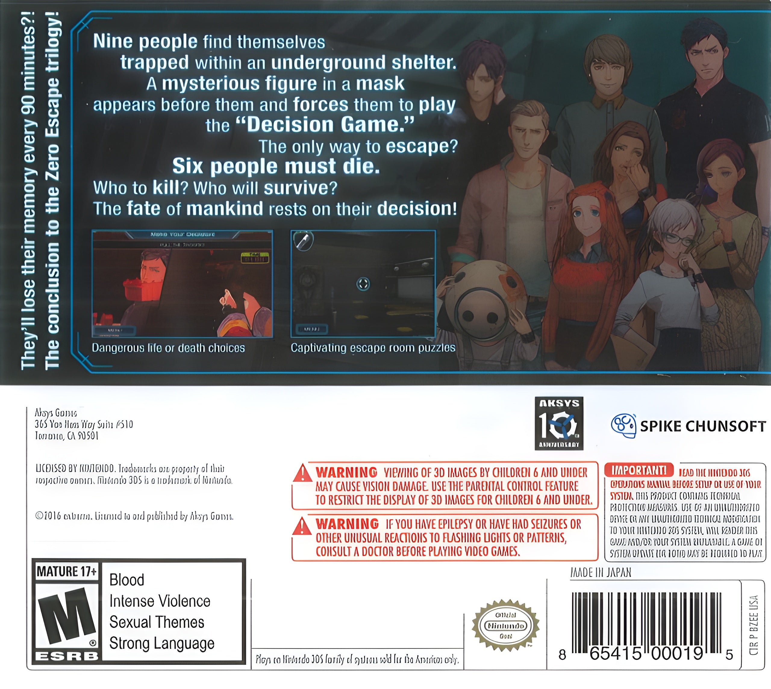 Zero Time Dilemma 3DS - Video Game - Used - CaveGamers - Image 2